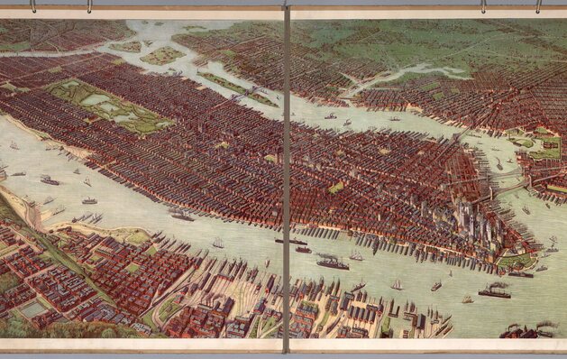 Antique bird&rsquo;s-eye map of New York City